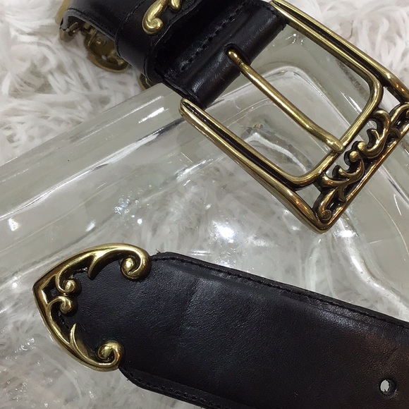 Brighton vintage black leather and gold scroll belt - Picture 4 of 11